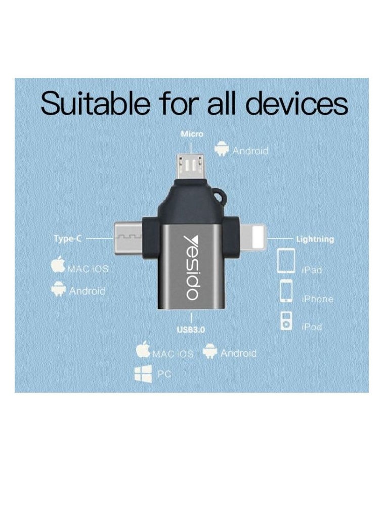 Yesido - USB C OTG Adapter, 3 in 1 Micro USB/IP/USB-C to USB2.0 Female Converter, Adapter for Media Sticks, Android Phones, Apple Phones, Tablets High-Speed ​​Data Transfer, Compatible with alll smart phones - Image 1