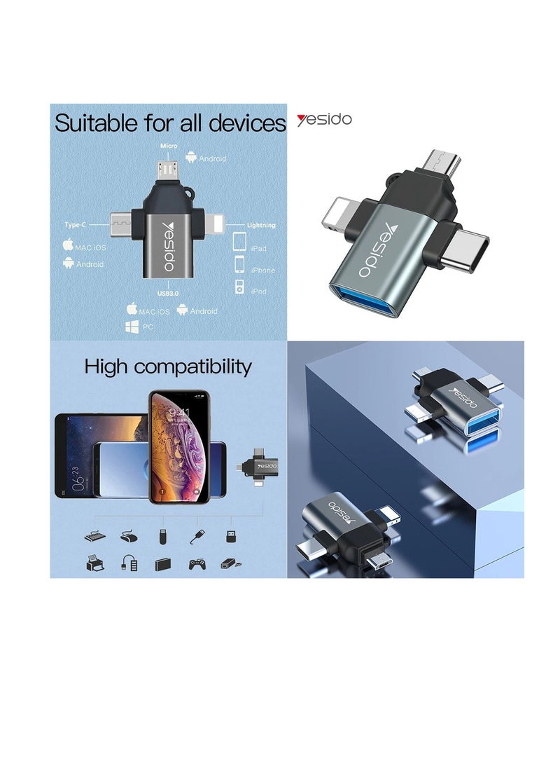 Yesido - USB C OTG Adapter, 3 in 1 Micro USB/IP/USB-C to USB2.0 Female Converter, Adapter for Media Sticks, Android Phones, Apple Phones, Tablets High-Speed ​​Data Transfer, Compatible with alll smart phones - Image 1