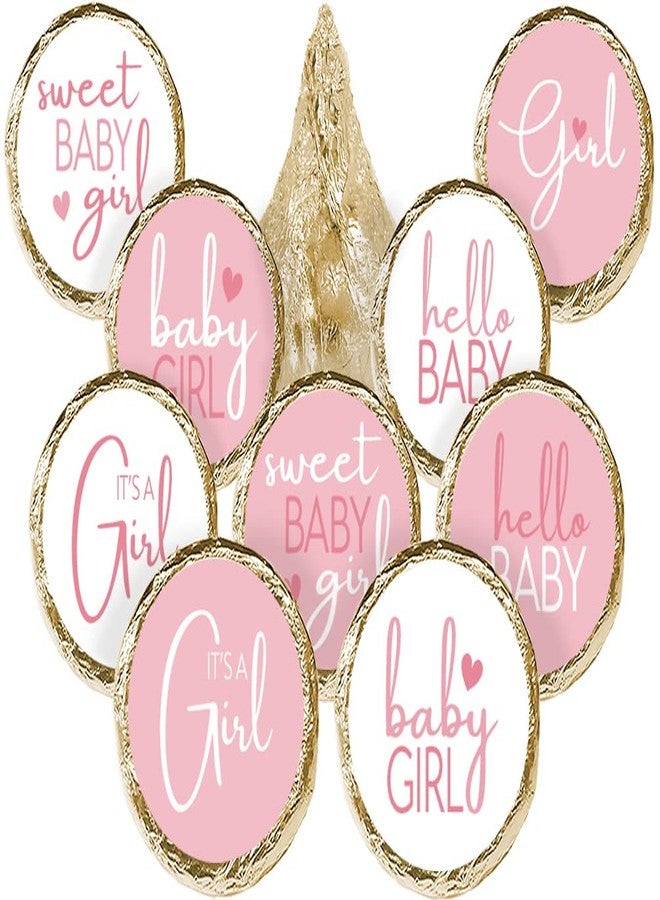 DISTINCTIVS Pink It's a Girl Baby Shower Kisses Candy Party Favor Stickers - 180 Labels - Image 1