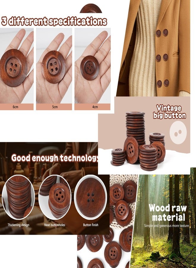 شينكو كرافت أزرار خشبية مستديرة بنية اللون من تشينكو كرافت، 20 قطعة، مقاس كبير 40 مم (1 1/2 بوصة)، 4 ثقوب، أزرار خياطة حرفية (بني فاتح، 40 مم) - Image 3