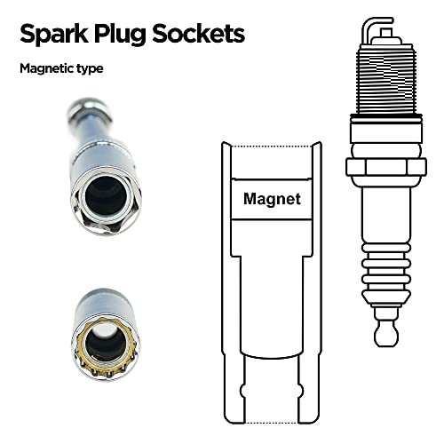 KAIFNT K202 Spark Plug Tool Set, Magnetic 9/16" Swivel & 14mm Thin Wall Sockets, 3/8-Inch Drive, 6-Piece - Image 3