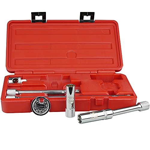 KAIFNT K202 Spark Plug Tool Set, Magnetic 9/16" Swivel & 14mm Thin Wall Sockets, 3/8-Inch Drive, 6-Piece - Image 1