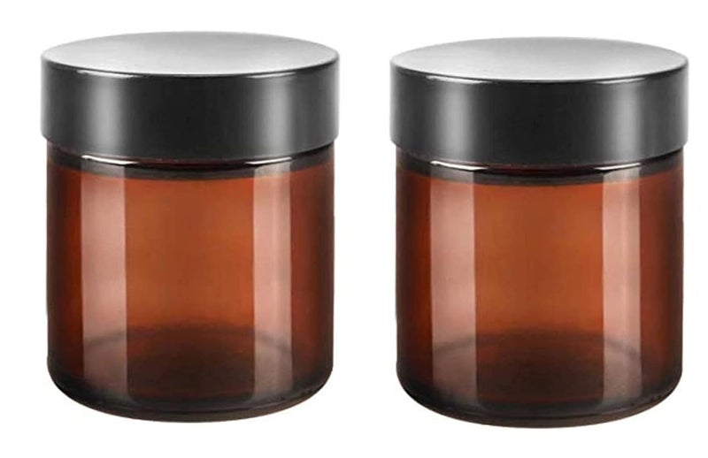 ericotry 2PCS 120ML 4-Ounce Round Amber Glass Jars Large Capacity Empty Refillable Cream Jars Cosmetic Containers with Black Lids And Inner Liners for Lotions Body Scrubs & Balms