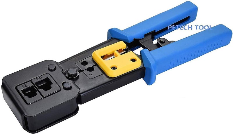 PETECHTOOL RJ45 Crimp Tool Ethernet Pass Thru Crimper with 5Pack 8Pin Replacement Blades and Cat6 Connectors 20Pcs for Cat5 Cat5e Cat6 RJ45 RJ12 Regular and Pass Through Ends Comes - Image 2