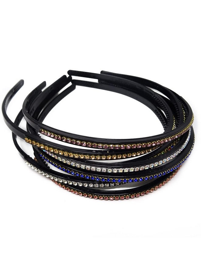HONBAY Onbay 7Pcs Bling Bling Rhinestone Headband 1 Row Nonslip Thin Hair Hoops Fashion Plastic Teeth Headbands Fancy Hair Accessories For Women Girls (7 Color) - Image 1