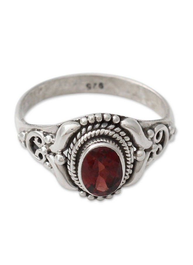 NOVICA Artisan Handmade .925 Sterling Silver Garnet Cocktail Ring Traditional Style India Red Single Stone Marsala Fiesta Aurora Birthstone 'Traditional Romantic'  - Image 1