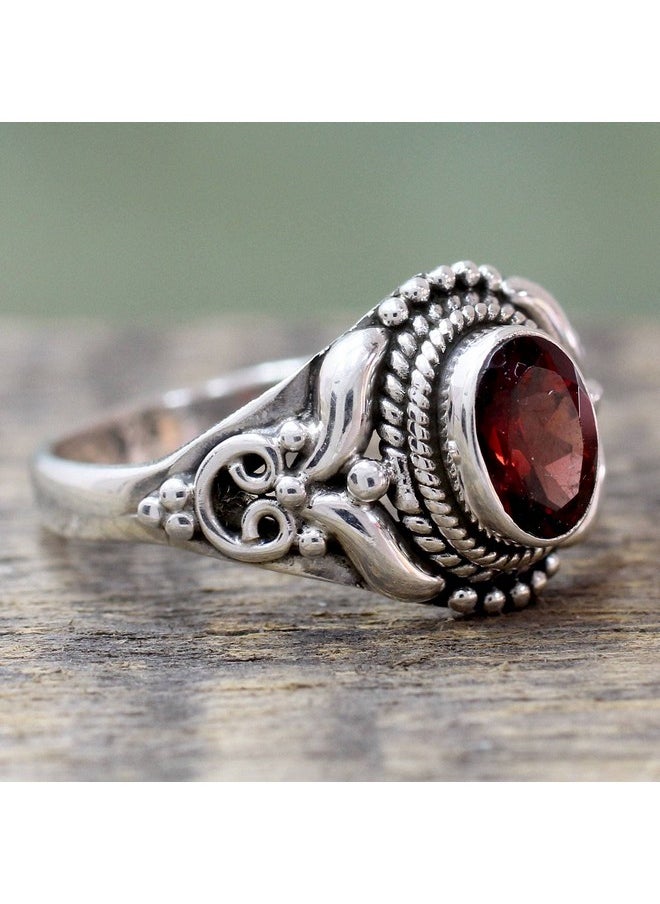 NOVICA Artisan Handmade .925 Sterling Silver Garnet Cocktail Ring Traditional Style India Red Single Stone Marsala Fiesta Aurora Birthstone 'Traditional Romantic'  - Image 5