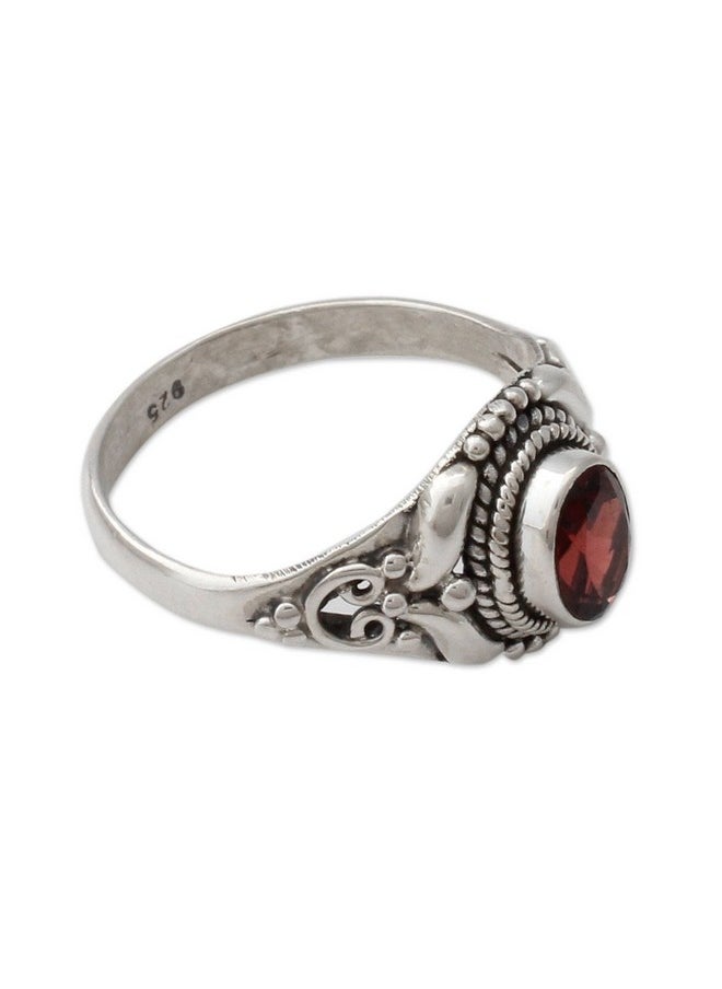 NOVICA Artisan Handmade .925 Sterling Silver Garnet Cocktail Ring Traditional Style India Red Single Stone Marsala Fiesta Aurora Birthstone 'Traditional Romantic'  - Image 2