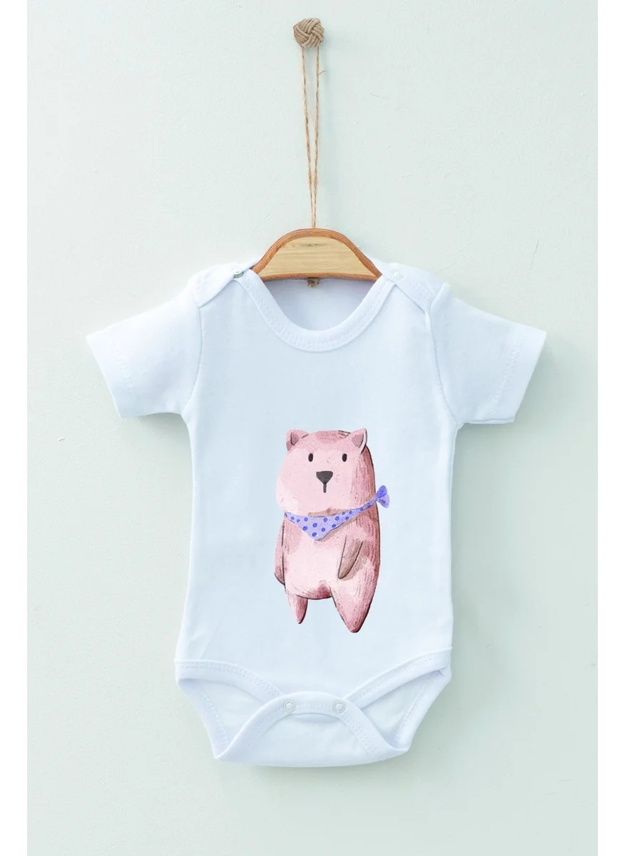 Ada Bebek Çocuk Ada Baby Kid Adabebek Cotton Organic Scarf Bear Short Sleeve Bodysuit Baby Bodysuit