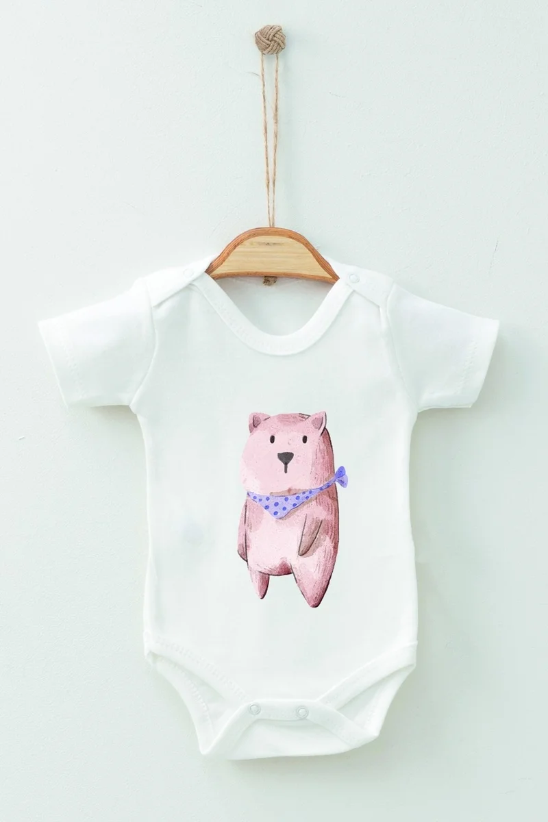 ادا بيبيك تشوكوك Ada Baby Kid Adabebek Cotton Organic Scarf Bear Short Sleeve Bodysuit Baby Bodysuit