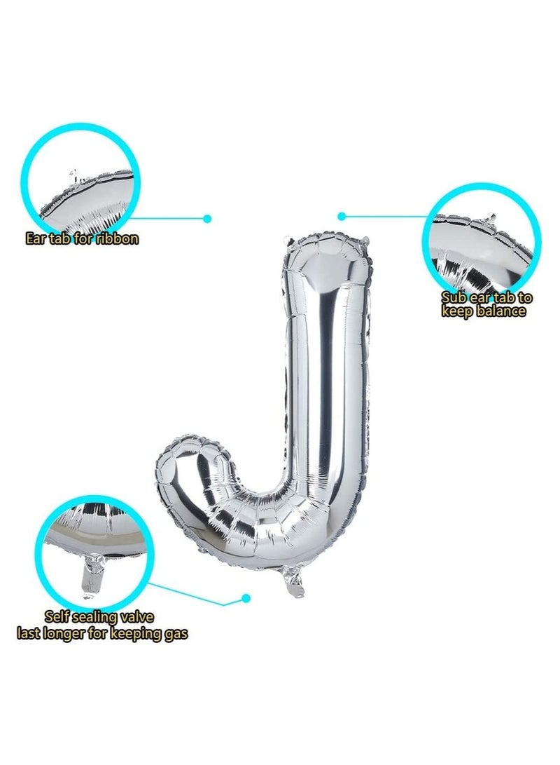 Goldedge 32 Inch Giant Silver Letter J Foil Helium Balloons Big Single Mylar Balloon Birthday Party Decoration Supply Baby Shower (Silver J) - Image 2