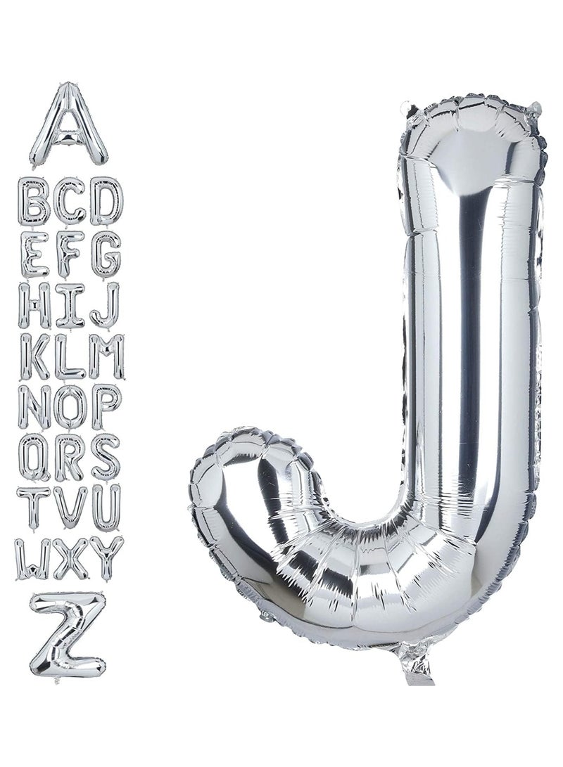 Goldedge 32 Inch Giant Silver Letter J Foil Helium Balloons Big Single Mylar Balloon Birthday Party Decoration Supply Baby Shower (Silver J) - Image 1