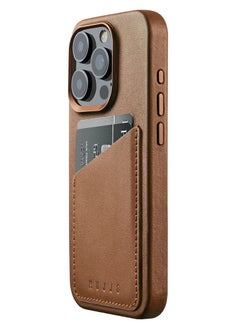 Mujjo Leather Wallet Case for iPhone 15 Pro - Premium European Leather Case with Card Pocket, Enhanced Phone & Camera Lens Protection, MagSafe Compatible - iPhone 15 Pro Card Wallet Case (Dark Tan)  - Image 1
