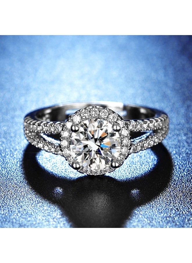 Adjustable Silver Ring for Women Elegant Solitaire Cubic Zirconia with Floral Design  - Image 4