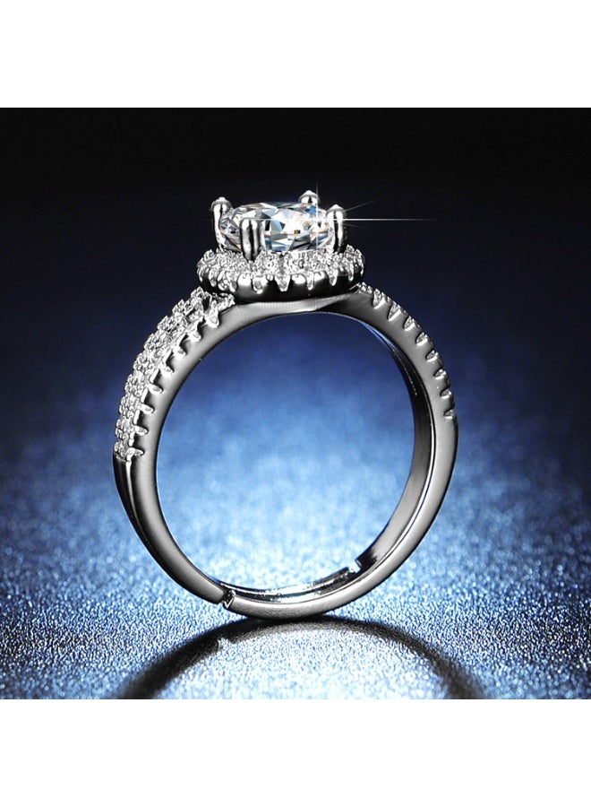 Adjustable Silver Ring for Women Elegant Solitaire Cubic Zirconia with Floral Design  - Image 3