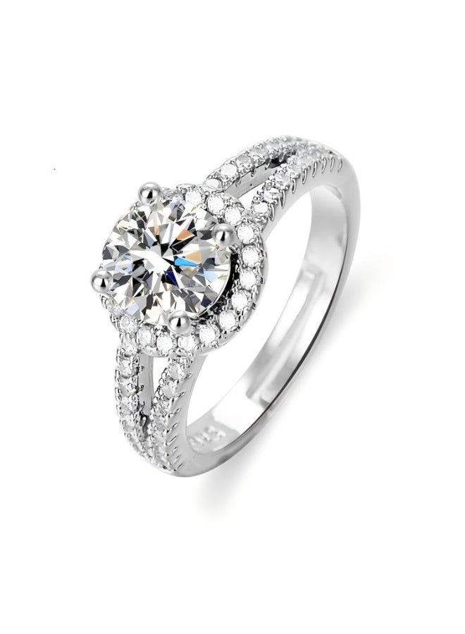 Adjustable Silver Ring for Women Elegant Solitaire Cubic Zirconia with Floral Design  - Image 2