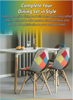 DBLEW Set of 4 Patchwork Upholstered Accent Chairs with Wooden Legs And Metal Support Mid-Century Modern Multicolor Dining Chairs Linen Fabric for Home, Kitchen, Living Room, Entryway, Study Room, Lounge, Café, Hotel, Restaurant, Balcony, Office Ergonomic Polypropylene Shell, 120kg Load Capacity  - Image 2