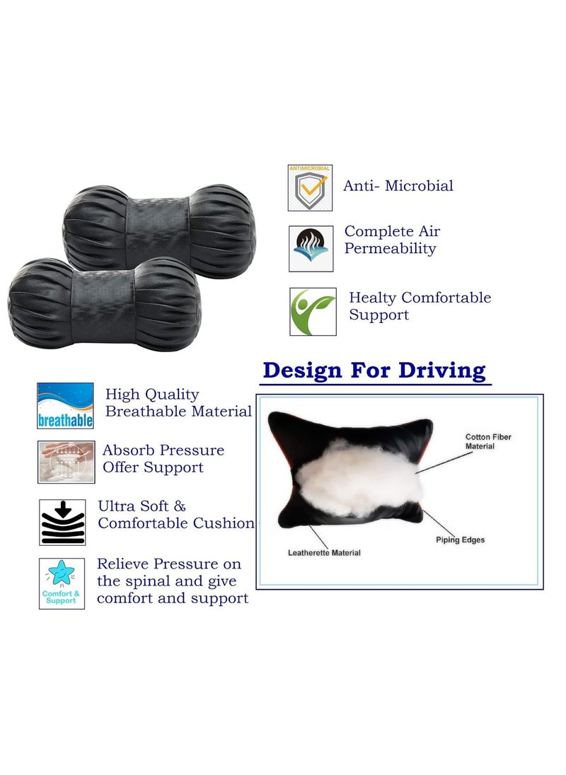 Kingsway Kingsway Dumbbell Shape Neck Rest Car Cushion for Maruti Suzuki Ignis 2016 Onwards, Leatherette, Black, Set of 2 Piece  - Image 3