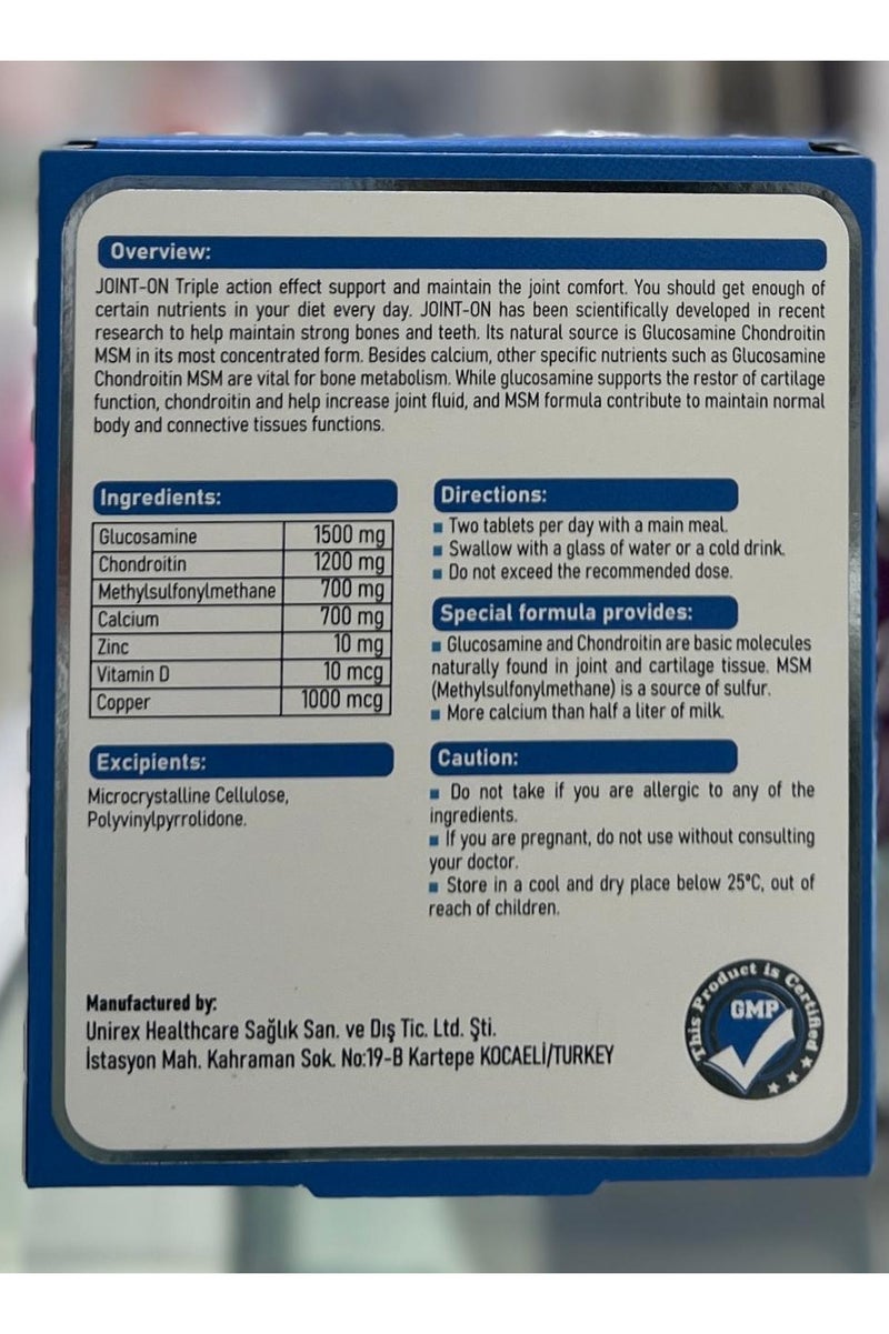 Vitron Joint On Tablet, Glucosamine, Chondroitin and MSM with Calcium, Vit D and Zinc Tablets 30s - Image 2