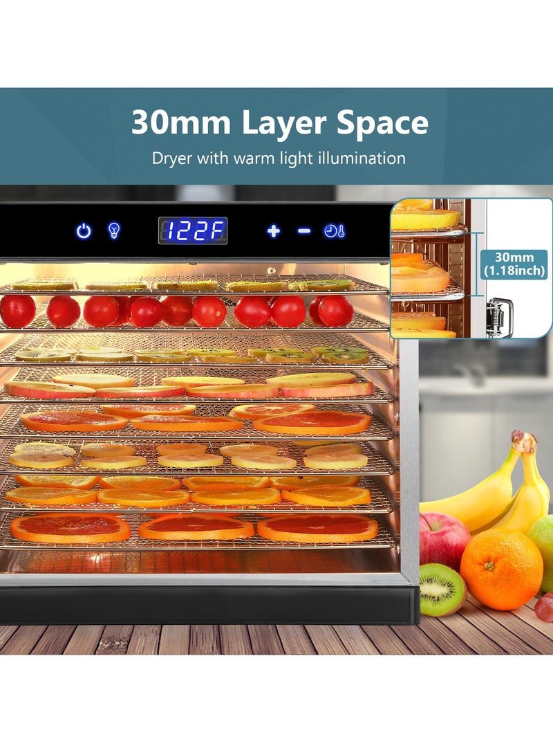 ET-LIFE Food Dehydrator with 8 Layers, Stainless Steel Food Dryer Machine, LED Touch Control Design, Adjustable Temperature and Time, for Fruit/Meat/Beef/Dog Treatments, Black - Image 2
