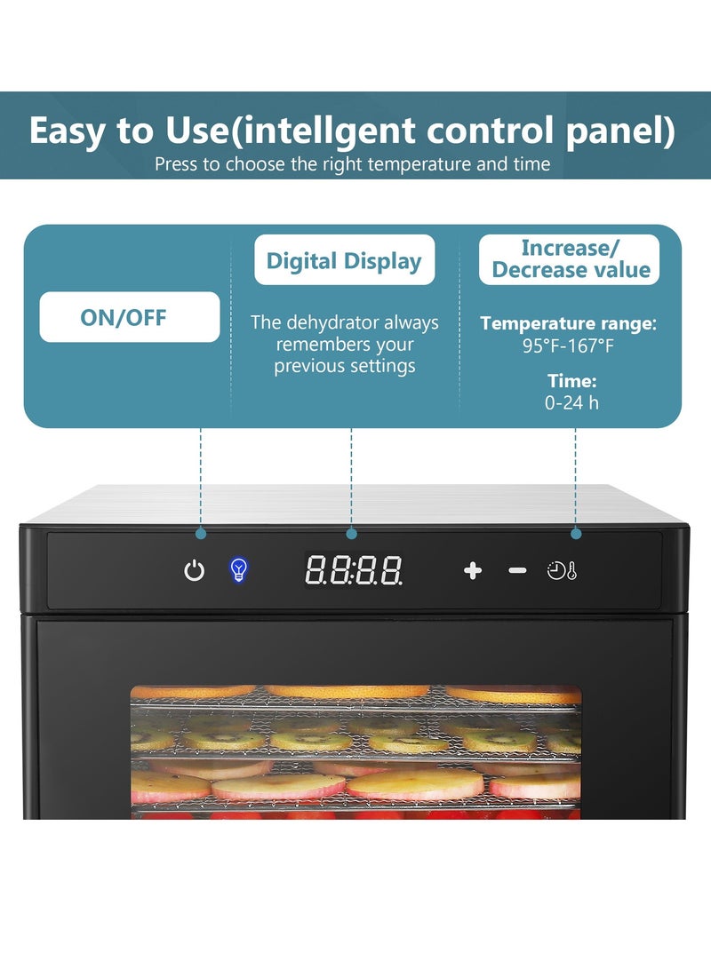 ET-LIFE Food Dehydrator with 8 Layers, Stainless Steel Food Dryer Machine, LED Touch Control Design, Adjustable Temperature and Time, for Fruit/Meat/Beef/Dog Treatments, Black - Image 5