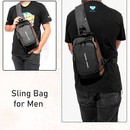 SNDIA Sling Bag for Men Stylish Crossbody Backpack for Men & Women, Anti-Theft Chest Bag with USB Charging Port, Messenger Bags, Casual Shoulder Bag (Grey Brown - 17 x 9 x 32 Cm) - Image 5
