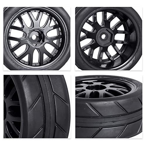 CrazyHobby Pre-Glued OD 2.56" 12mm Hex Wheels Rims & Rubber Tires 26mm for 1/10 Scale On Road Racing Car Drift RC Touring Car, Set of 4 (Color C) - Image 3