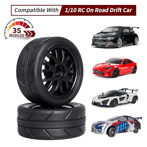 CrazyHobby Pre-Glued OD 2.56" 12mm Hex Wheels Rims & Rubber Tires 26mm for 1/10 Scale On Road Racing Car Drift RC Touring Car, Set of 4 (Color C) - Image 5