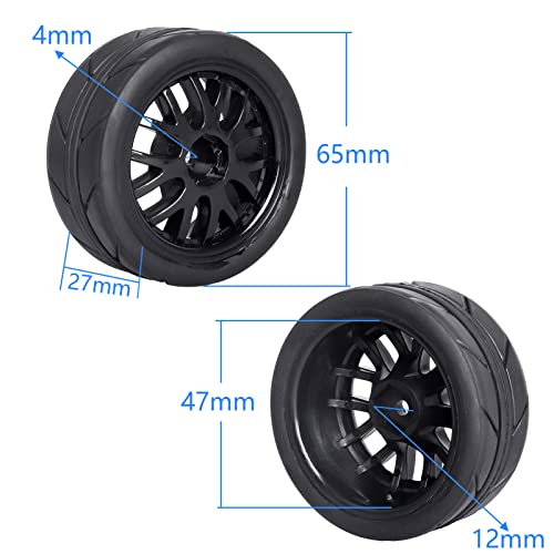 CrazyHobby Pre-Glued OD 2.56" 12mm Hex Wheels Rims & Rubber Tires 26mm for 1/10 Scale On Road Racing Car Drift RC Touring Car, Set of 4 (Color C) - Image 4
