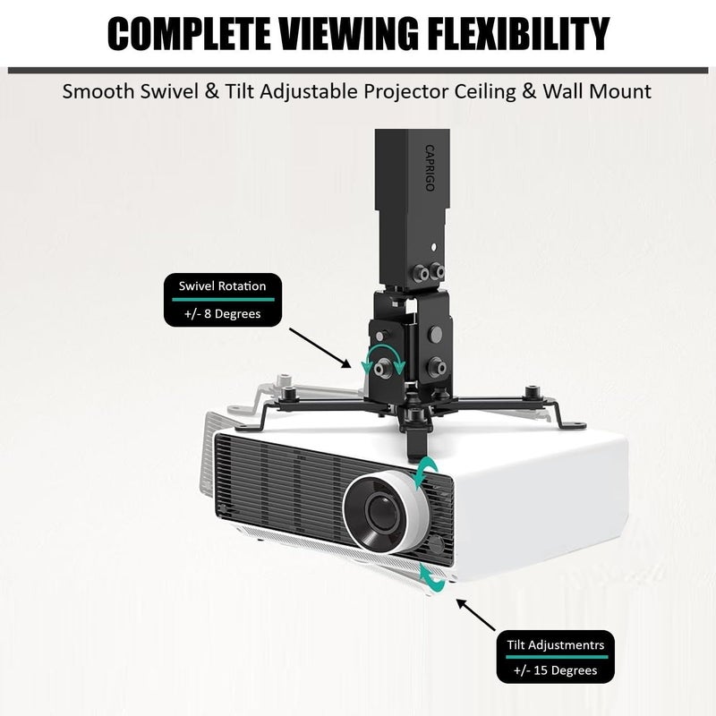 XTECTORVIEW Heavy Duty 6 Feet Adjustable Projector Ceiling Mount Stand, Universal Projectors Wall Mounting Bracket Kit with Swivel, Tilt, Height Adjustments-Black (6 FEET Projector Mount Stand) - Image 4