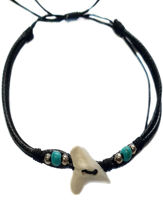 Swimmi Genuine Mako Shark Tooth Bracelet for Men Fits 6 to 10 inch Wrist Size, Handmade Waxed Cord Corwrie Shell Shark Tooth Bracelet for Women Jewelry (GA099-BL) - Image 1