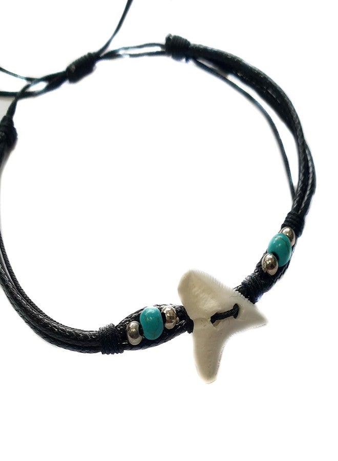 Swimmi Genuine Mako Shark Tooth Bracelet for Men Fits 6 to 10 inch Wrist Size, Handmade Waxed Cord Corwrie Shell Shark Tooth Bracelet for Women Jewelry (GA099-BL) - Image 4