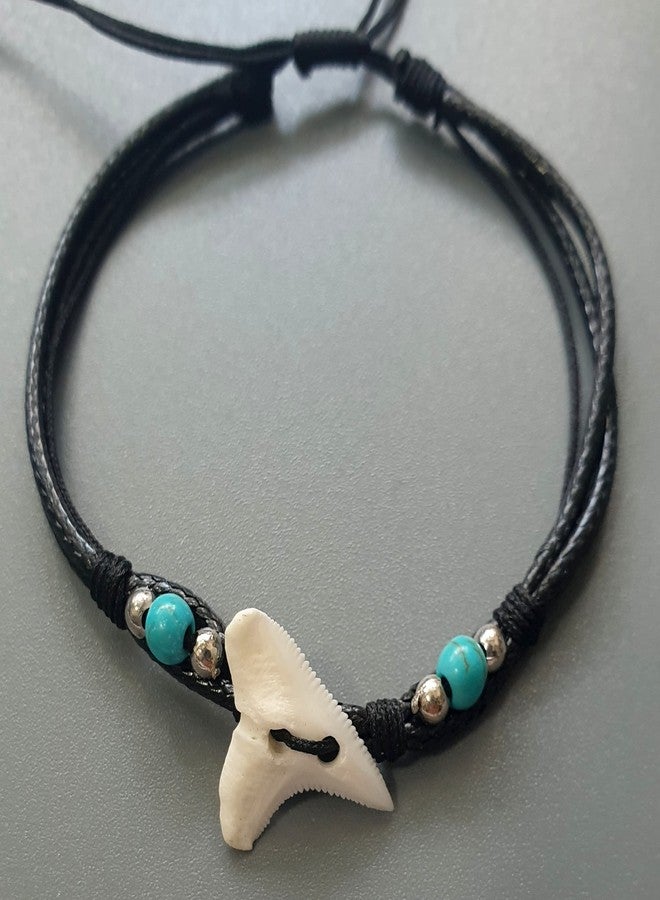 Swimmi Genuine Mako Shark Tooth Bracelet for Men Fits 6 to 10 inch Wrist Size, Handmade Waxed Cord Corwrie Shell Shark Tooth Bracelet for Women Jewelry (GA099-BL) - Image 3