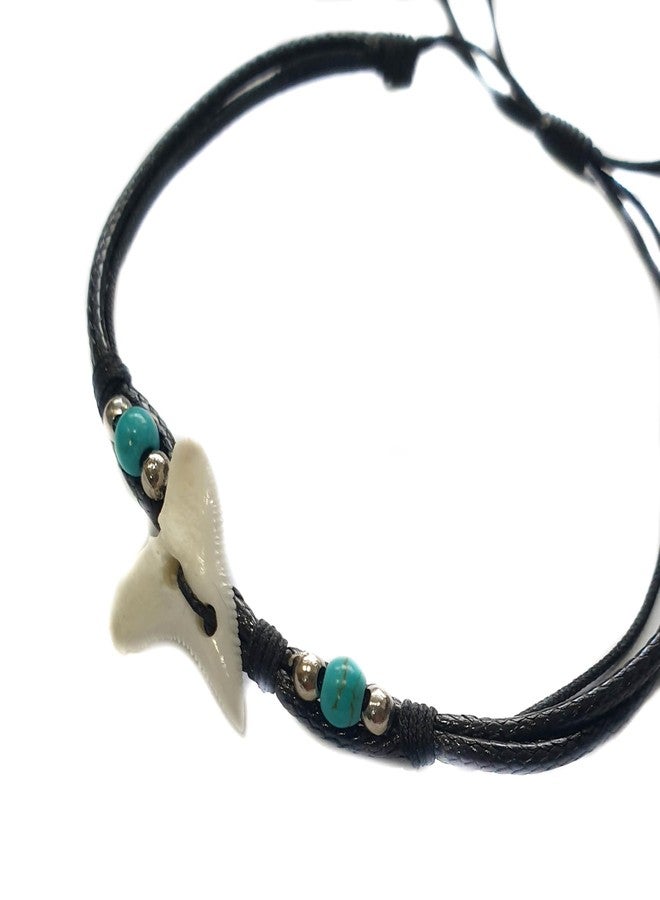 Swimmi Genuine Mako Shark Tooth Bracelet for Men Fits 6 to 10 inch Wrist Size, Handmade Waxed Cord Corwrie Shell Shark Tooth Bracelet for Women Jewelry (GA099-BL) - Image 5
