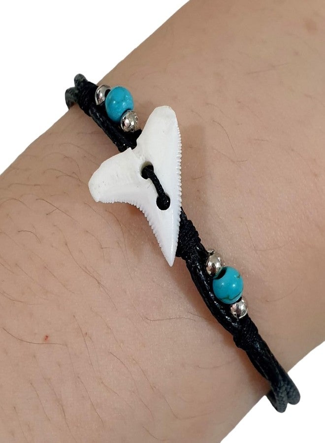 Swimmi Genuine Mako Shark Tooth Bracelet for Men Fits 6 to 10 inch Wrist Size, Handmade Waxed Cord Corwrie Shell Shark Tooth Bracelet for Women Jewelry (GA099-BL) - Image 2