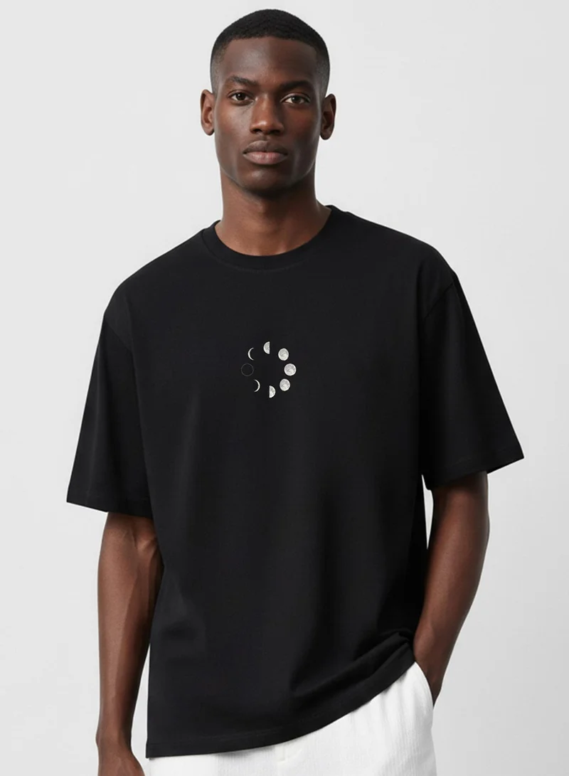 دينيس لينغو Black 100% Cotton Printed Regular Fit T-Shirt For Men