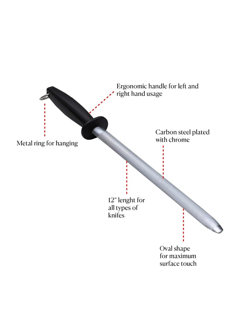 8-Inch Stainless Steel Knife Sharpening Rod – Professional Honing Steel with Chrome-Plated Carbon Steel, Ergonomic Non-Slip Handle, Oval Design for Precise Sharpening – Ideal for All Knife Types - Image 4