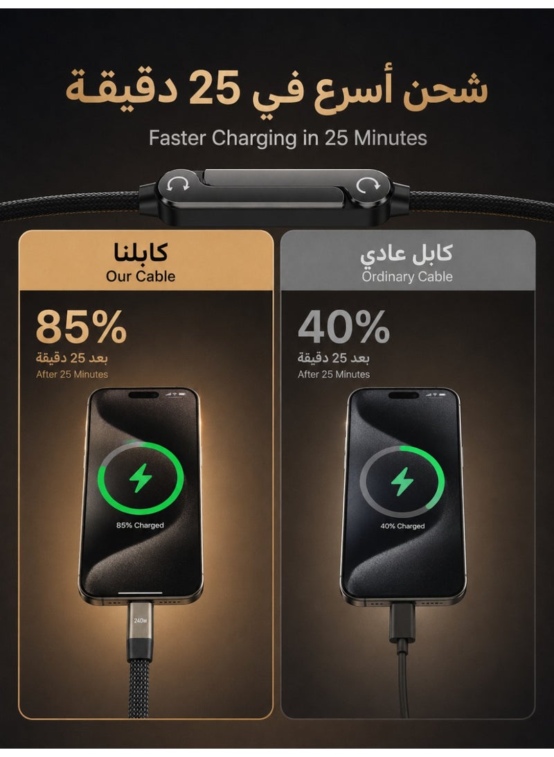 ZapLin Sideways Phone Charger, 2-in-1 Invisible Holder Charger Cable 1.5M, 240w Fast Charging Cord with Built-in Phone Stand for Smartphones Tablets (C-C,1pcs) - Image 3