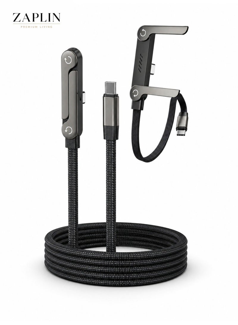 ZapLin Sideways Phone Charger, 2-in-1 Invisible Holder Charger Cable 1.5M, 240w Fast Charging Cord with Built-in Phone Stand for Smartphones Tablets (C-C,1pcs) - Image 1