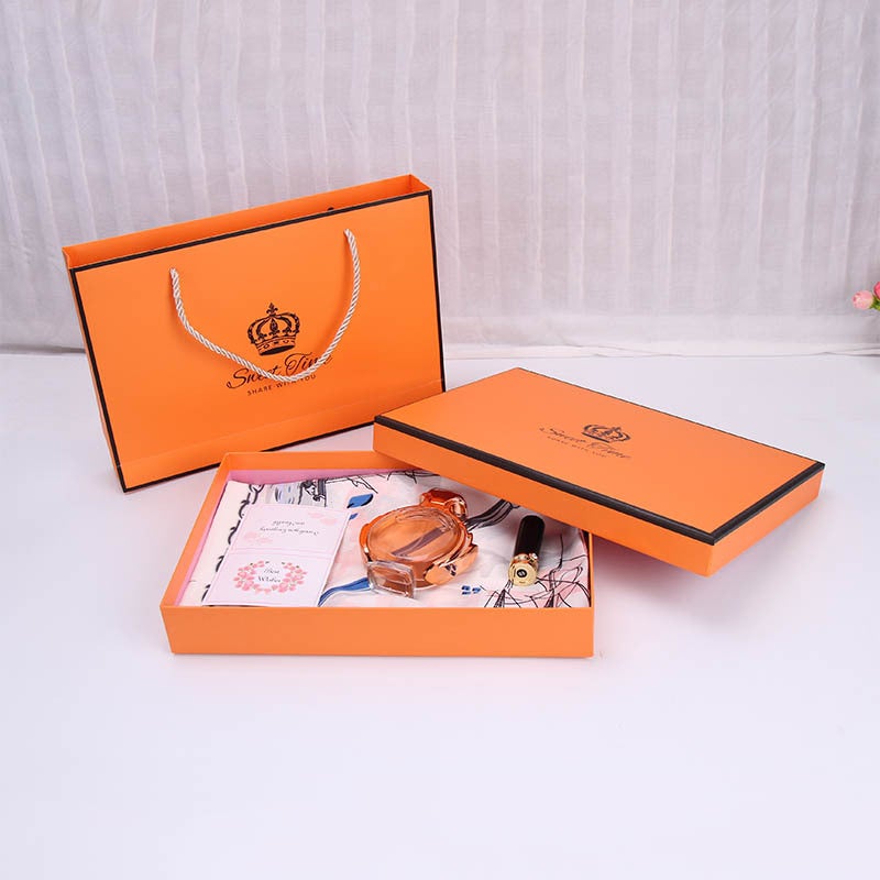 Simple Orange Silk Scarf Heaven And Earth Cover Gift Packaging Box Exquisite Gift Box Clothing Skin Care Products Light Luxury Gift Box - Image 2