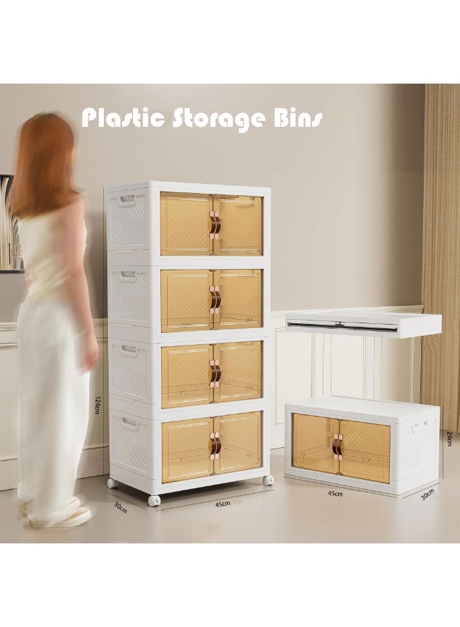 LEFAFA Plastic Storage Bins with Lids, 4 Layers Foldable Plastic Storage Box, Folding Storage Box with Doors and Silent Wheel, Stackable Storage Bins for Home Living Room Office and Cutlery Rooms - Image 2