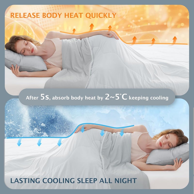 BEAUTEX بطانية مريحة مبردة للنوم الساخن والتعرق الليلي - تقنية الجليد المزدوجة الجانب مع نسيج اللمس البارد Q-Max>0.4، أغطية أسرة قابلة للتنفس طوال الفصول تمتص حرارة الجسم، استخدام صيفي مقاس كينغ باللون الرمادي - Image 5