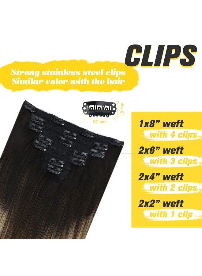 YoungSee Clip in Hair Extensions Balayage Real Human Hair Clip in Extensions Black to Blonde with Brown Clip in Hair Extensions Human Hair 20inch 120g 7pcs Clip in Human Hair Extensions - Image 3