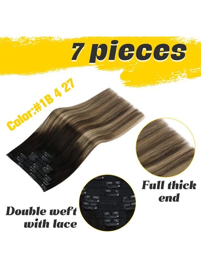 YoungSee Clip in Hair Extensions Balayage Real Human Hair Clip in Extensions Black to Blonde with Brown Clip in Hair Extensions Human Hair 20inch 120g 7pcs Clip in Human Hair Extensions - Image 2