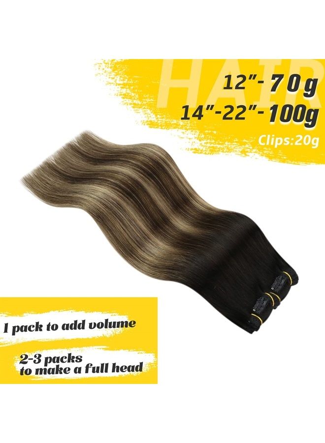 YoungSee Clip in Hair Extensions Balayage Real Human Hair Clip in Extensions Black to Blonde with Brown Clip in Hair Extensions Human Hair 20inch 120g 7pcs Clip in Human Hair Extensions - Image 5