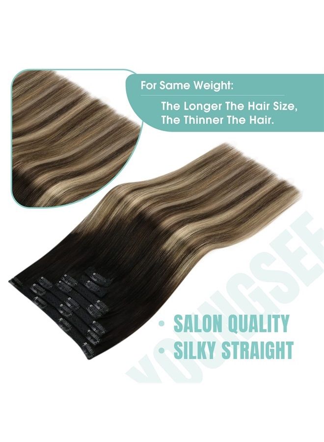 YoungSee Clip in Hair Extensions Balayage Real Human Hair Clip in Extensions Black to Blonde with Brown Clip in Hair Extensions Human Hair 20inch 120g 7pcs Clip in Human Hair Extensions - Image 4