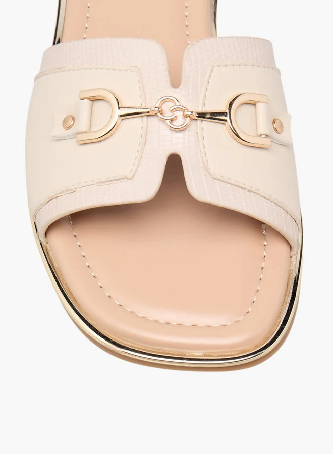 Celeste Women's Textured Slip-On Flat Sandals with Metal Accent