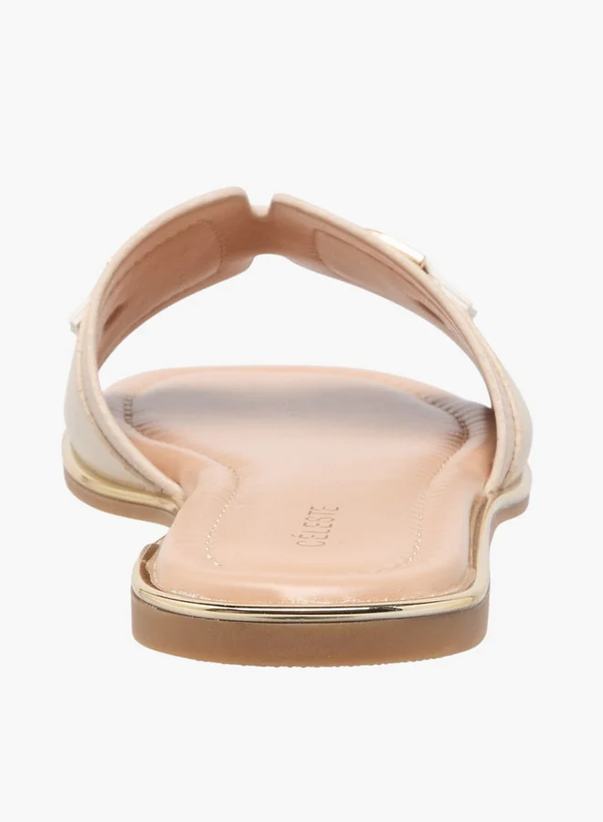 Celeste Women's Textured Slip-On Flat Sandals with Metal Accent