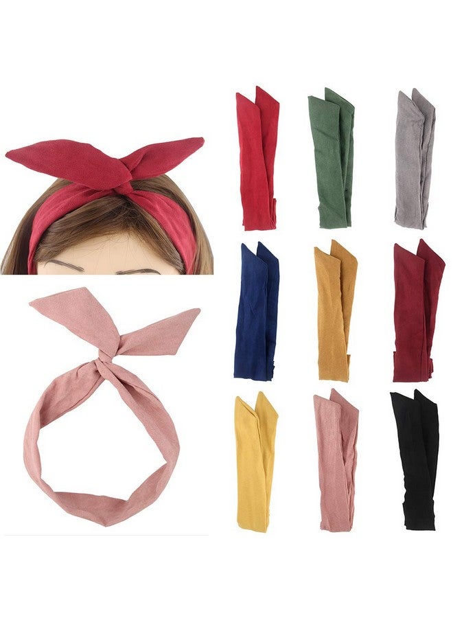 Yeshan Solid Color Wire Headbands For Women With Rabbit Ears Bow Headband Twist Wired Headbandsyoga Sports Head Wraps Hair Accessorypack Of 9 - Image 1