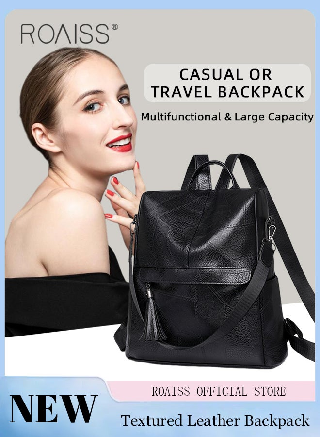 roaiss Multifunctional PU Leather Backpack for Women Large Capacity Anti-Theft Travel Daypack for Students Mothers Vintage Fringe Shoulder Bags Multipurpose Design Convertible Satchel Handbags - Image 1